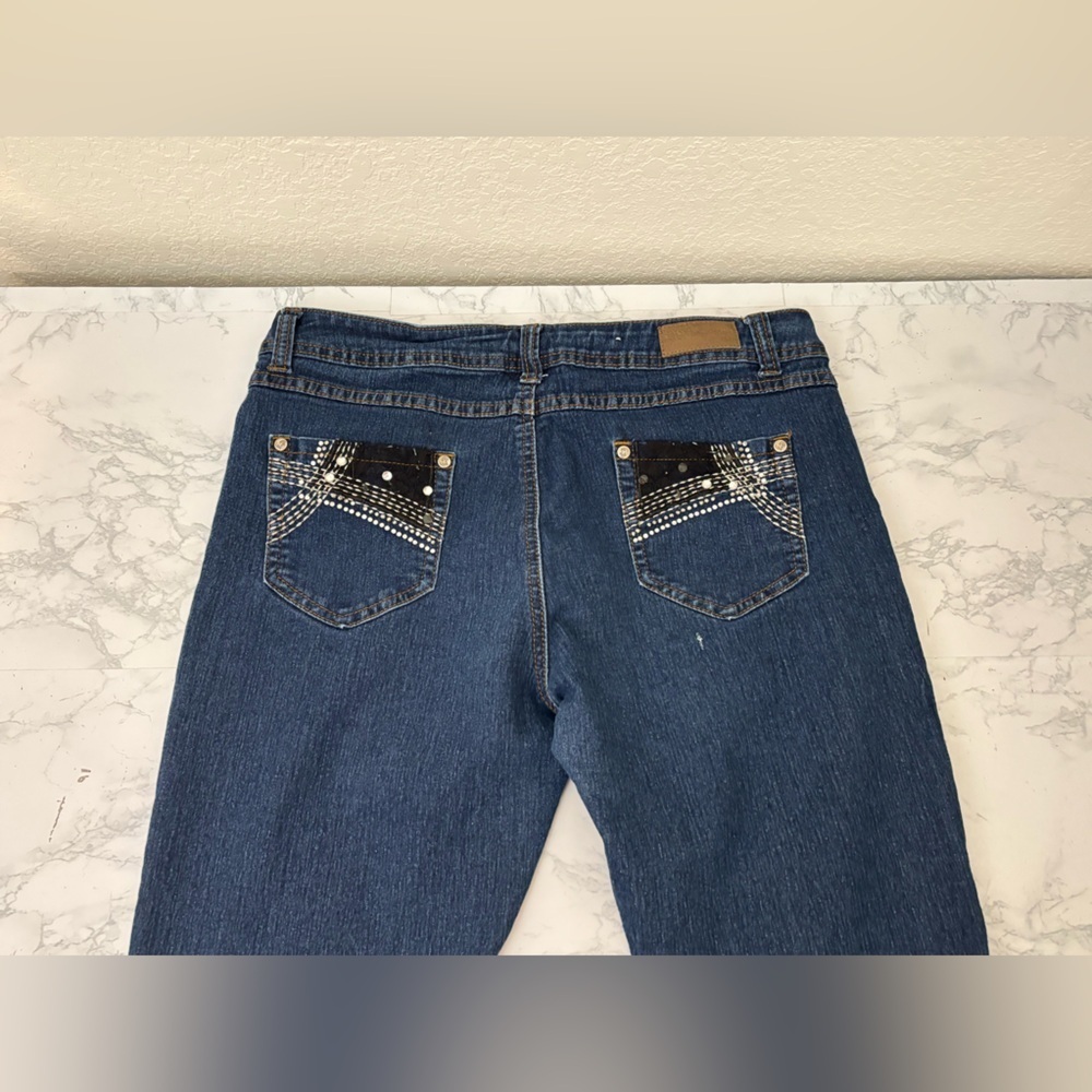 Elegant Jeans Women’s 13/14 Dark Blue Denim Wash Embellished Pocket Jeweled​​ - Picture 4 of 6
